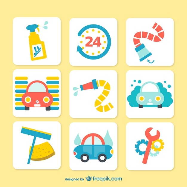 Vector gratuito iconos de lavado de coches a color
