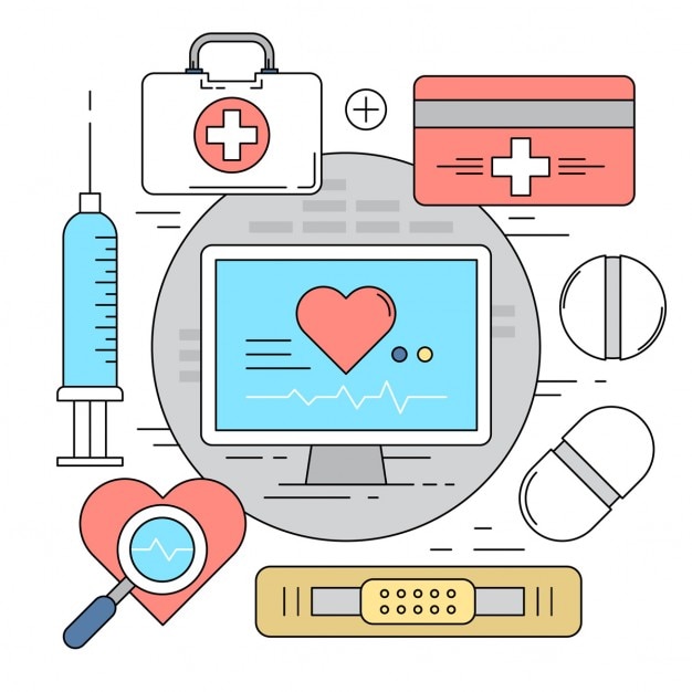 Iconos lineales acerca de elementos médicos