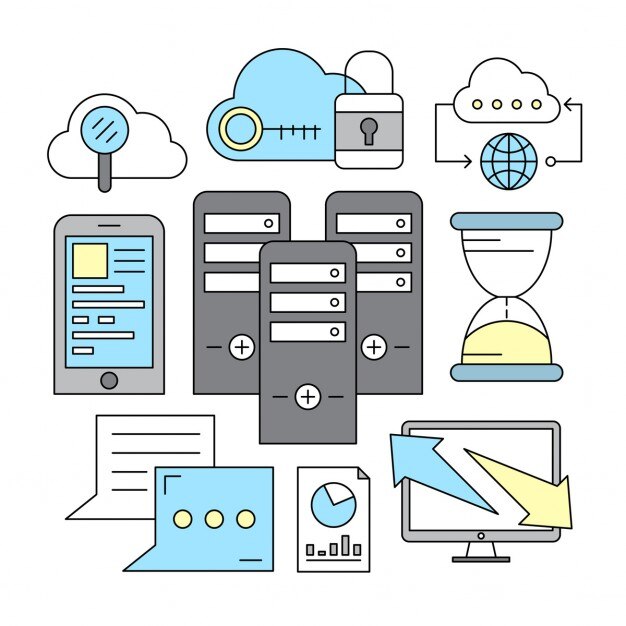 Iconos lineales acerca de informática