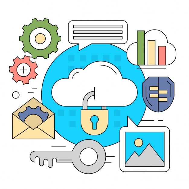 Iconos lineales acerca de internet y seguridad