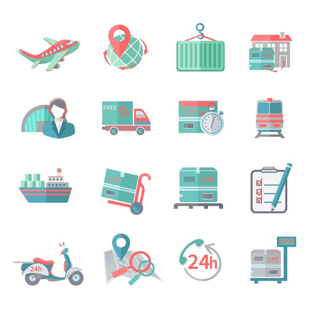 Iconos logísticos establecidos planos