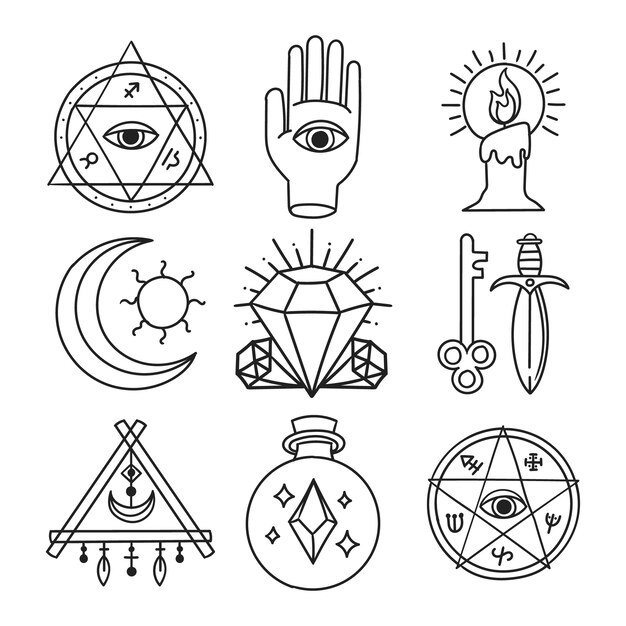 Iconos mágicos de diseño plano