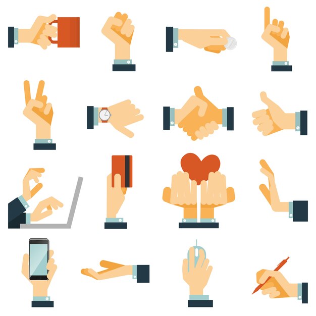 Iconos de mano conjunto plano