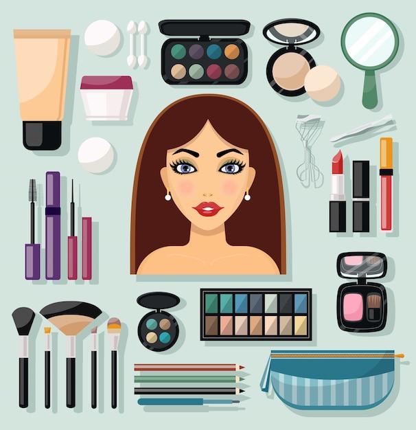 Iconos de maquillaje planos