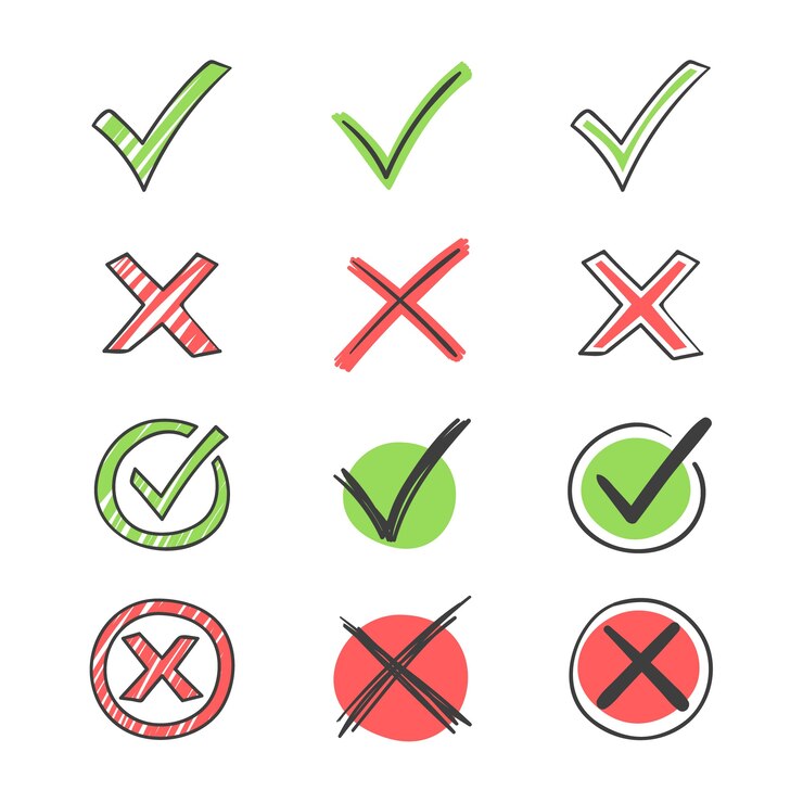 Vector gratuito iconos de marca de verificación de garabatos dibujados a mano