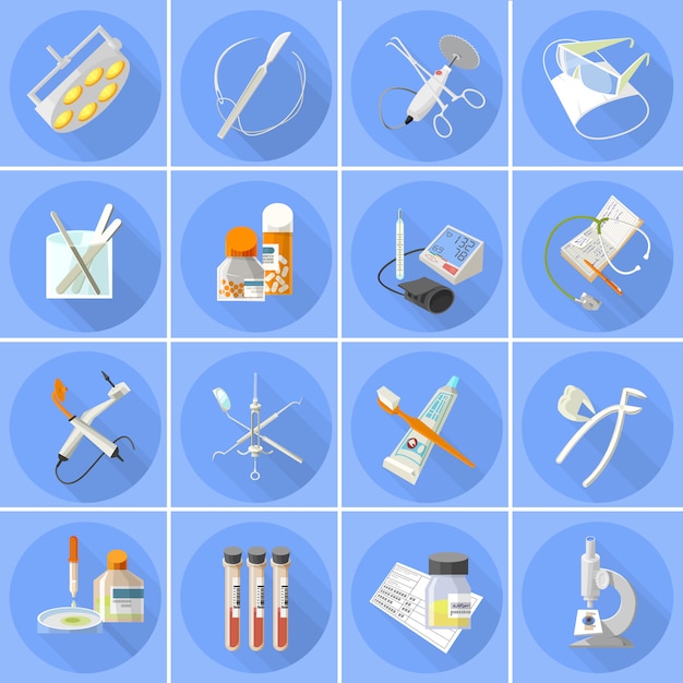 Vector gratuito iconos de medicina establecidos planos