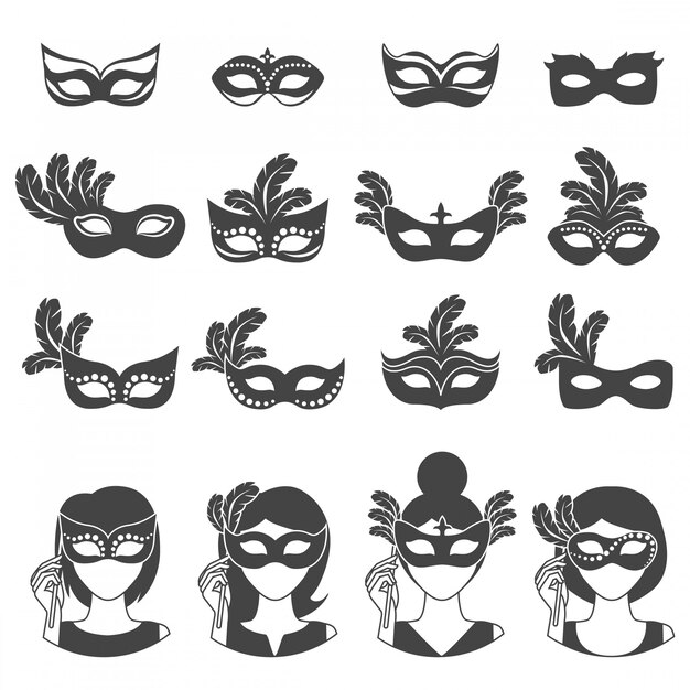 Iconos de monocromo de carnaval de bola