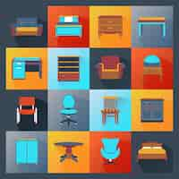 Vector gratuito iconos de muebles planos