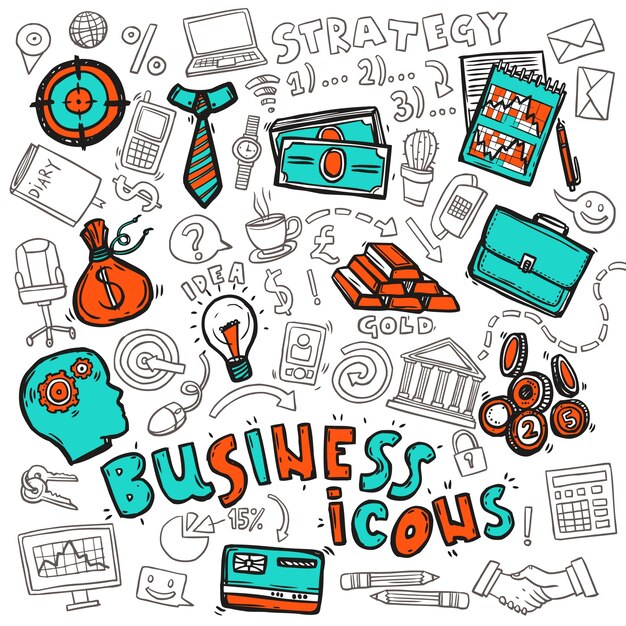 Iconos de negocios doodle sketch