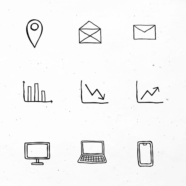 Iconos de negocios negros con conjunto de arte de doodle