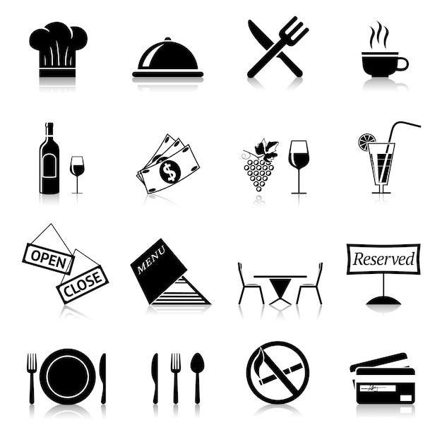 Iconos negros de restaurante