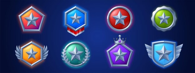 Iconos de nivel de juego medallas estrellas ui insignias trofeo