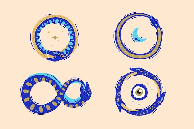 Vector gratuito iconos de ouroboros dibujados a mano