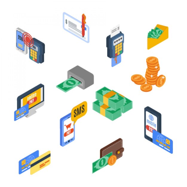 Iconos de pago isométricos