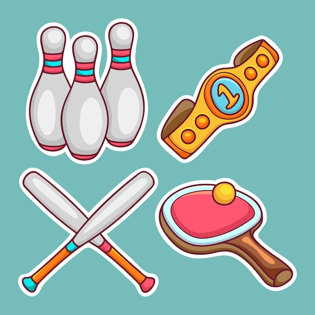 Iconos de pegatinas de artículos deportivos Vector para colorear dibujado a mano