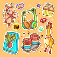 Vector gratuito iconos de pegatinas doodle dibujado a mano para colorear colección de vectores