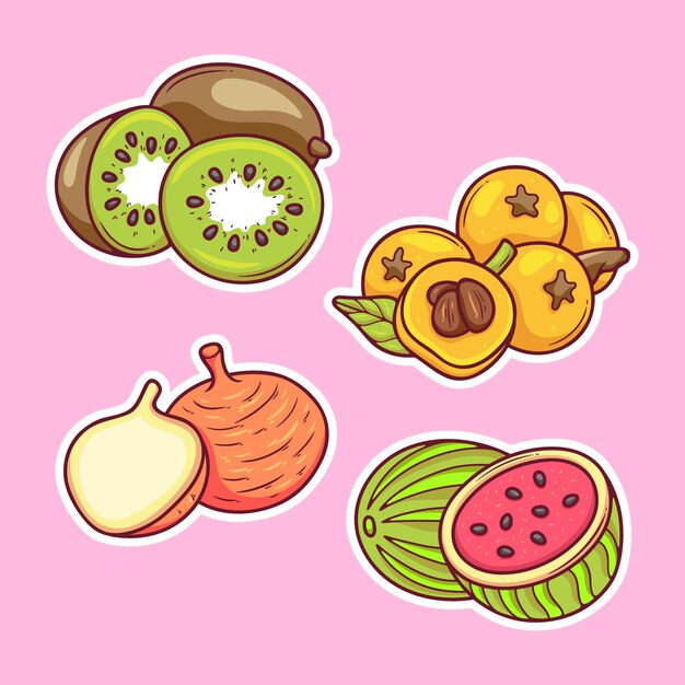 Iconos de pegatinas de frutas Vector para colorear dibujado a mano