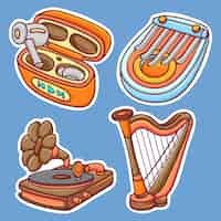 Vector gratuito iconos de pegatinas de instrumentos musicales vector para colorear dibujado a mano