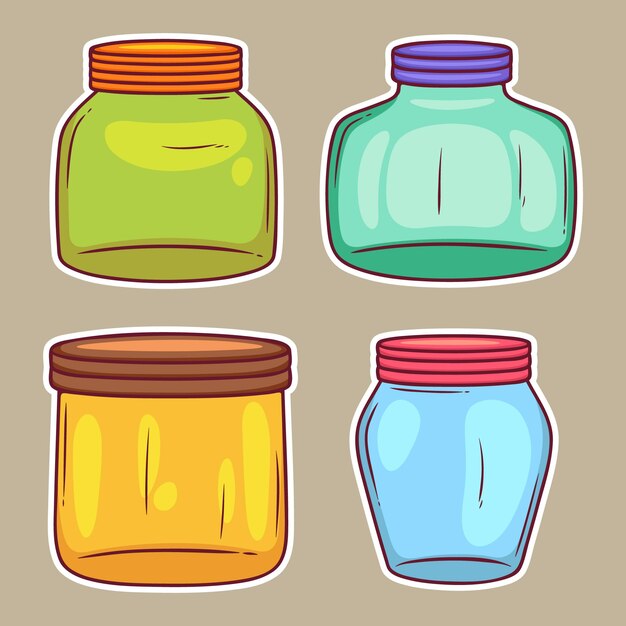 Iconos de pegatinas de tarros dibujados a mano para colorear Vector