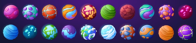 Iconos de planetas y asteroides de fantasía para el juego espacial