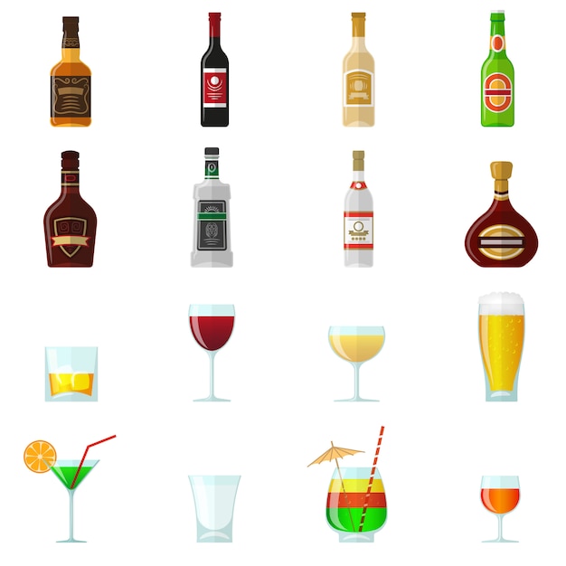 Iconos planos de alcohol