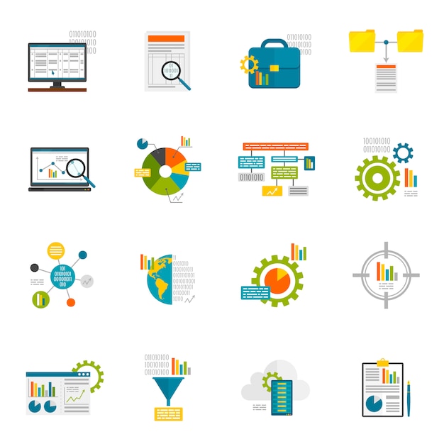 Iconos planos de análisis de datos