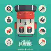 Vector gratuito iconos planos de camping