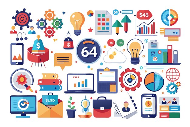 Iconos planos coloridos de elementos comerciales