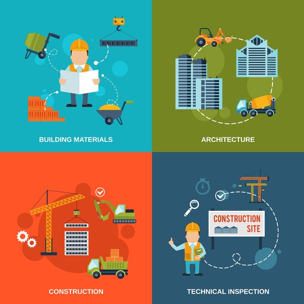 Iconos planos de construcción