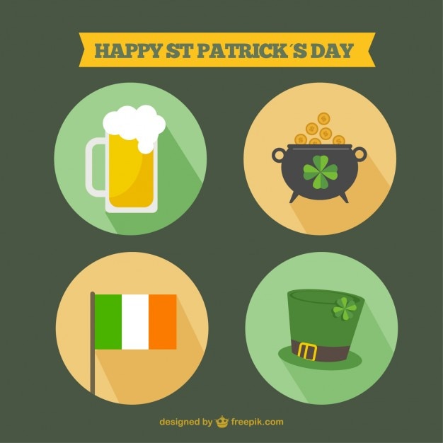 Vector gratuito iconos planos del día de st patrick feliz