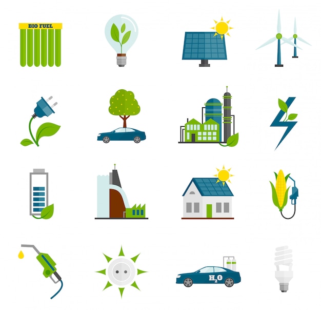 Vector gratuito iconos planos de energía ecológica