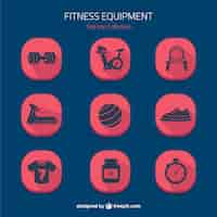 Vector gratuito iconos planos de equipamiento de fitnes