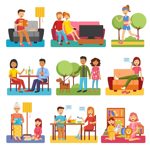 Vector gratuito iconos planos familiares