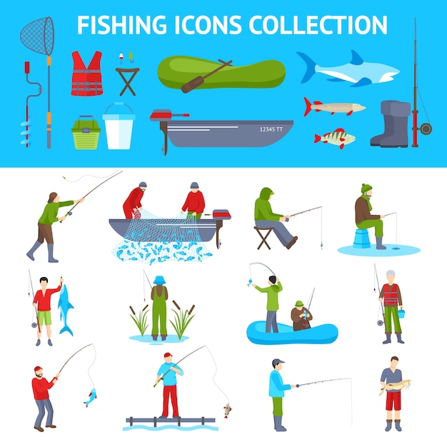 Iconos planos de pesca