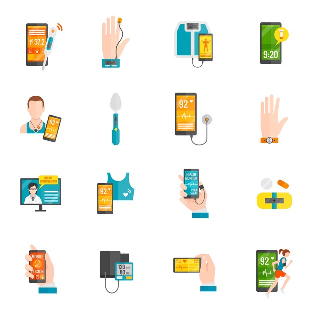 Iconos planos de salud digital