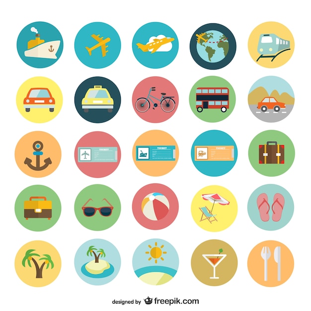 Iconos planos de vacaciones de verano