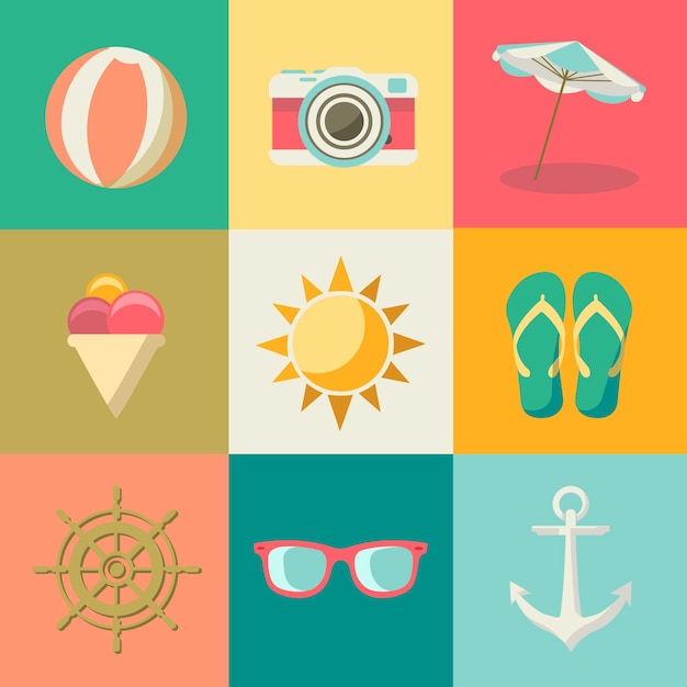 Iconos planos de verano
