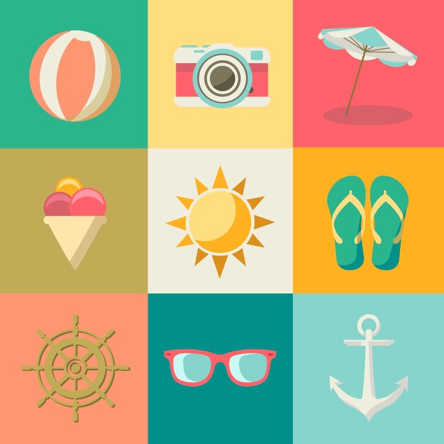 Iconos planos de verano