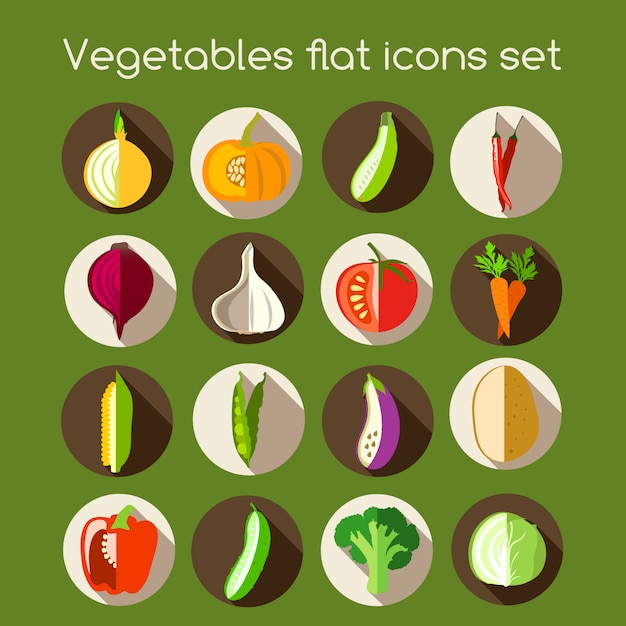 Iconos planos de verduras