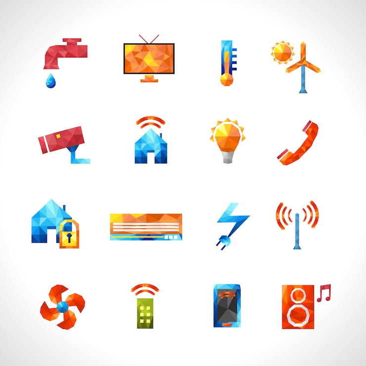 Vector gratuito iconos poligonales de la casa inteligente