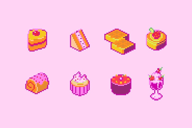 Iconos de postre en pixel art