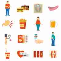 Vector gratuito iconos de problemas de obesidad