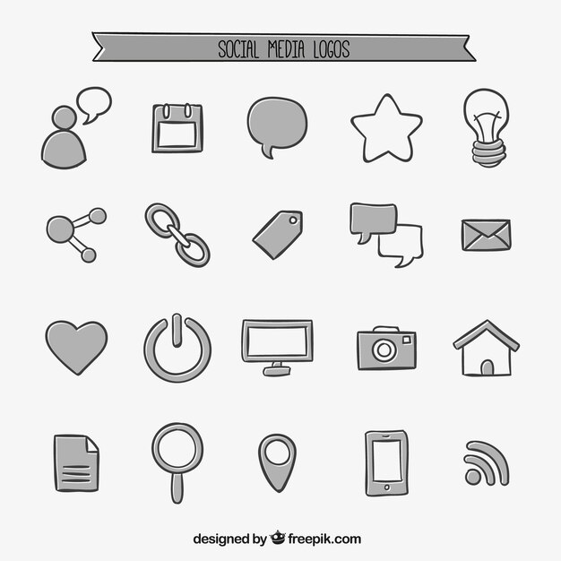 Iconos de redes sociales dibujados a mano