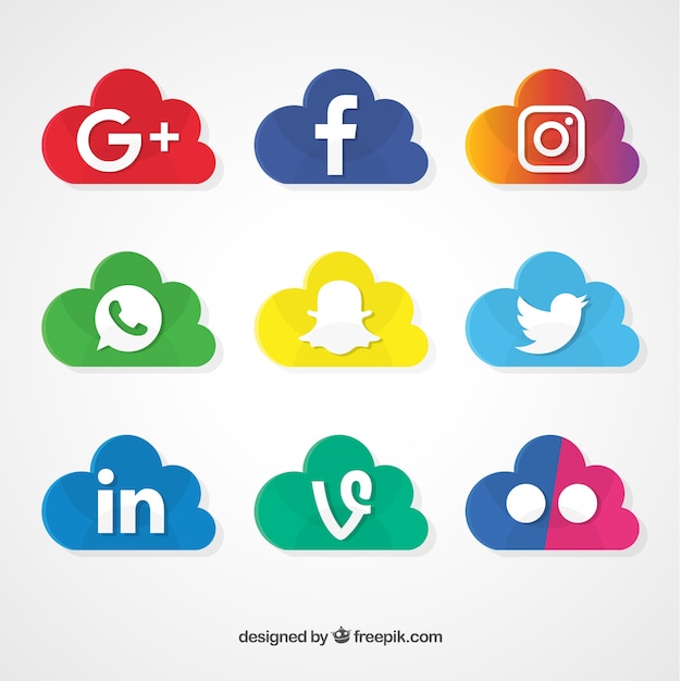 Iconos de redes sociales en forma de nube