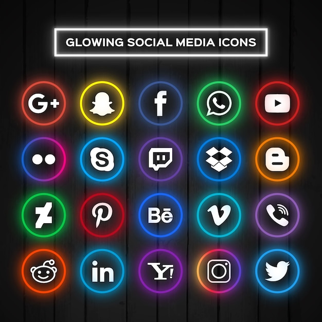 Vector gratuito iconos para redes sociales con luces de neón