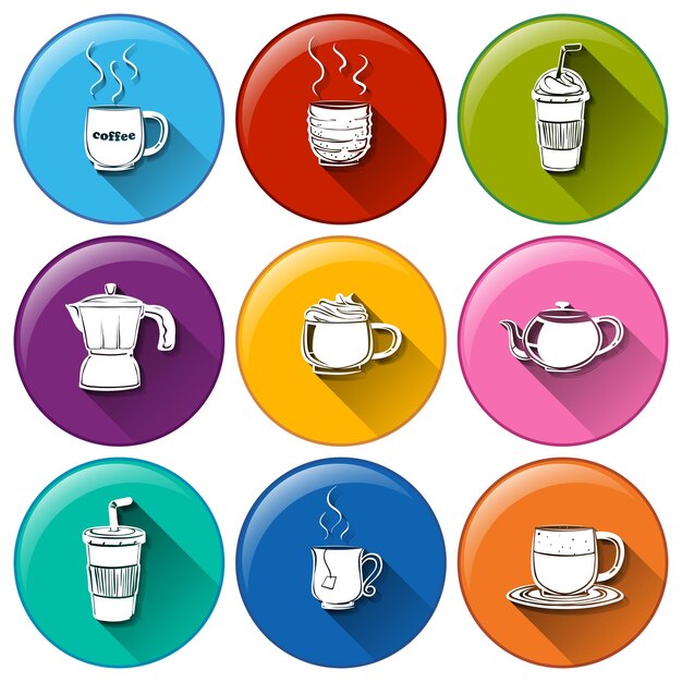 Iconos redondos con café y té.