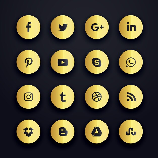 Iconos redondos dorados de redes sociales