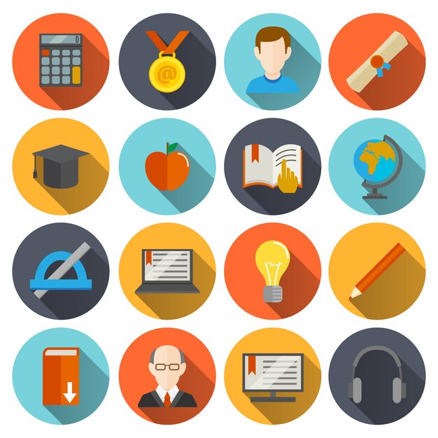 Iconos redondos de educación