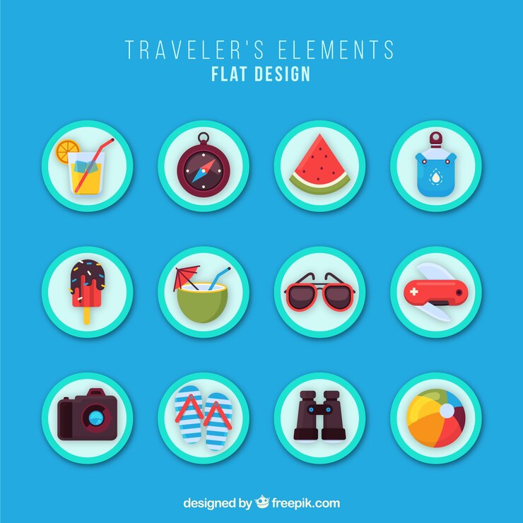Vector gratuito iconos redondos de elementos viajeros