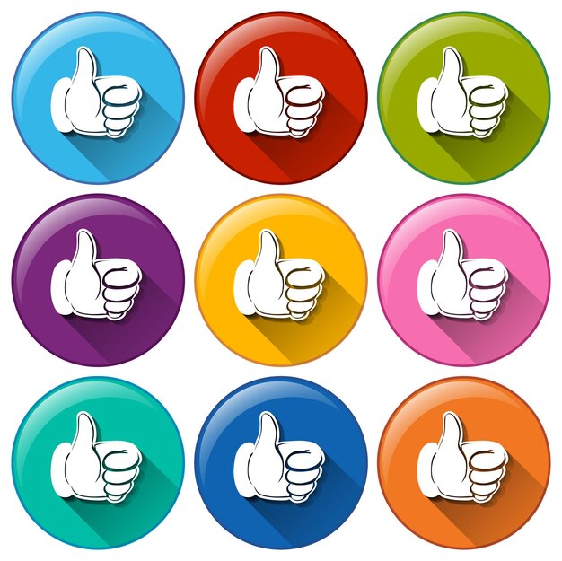 Iconos redondos con manos que muestran el signo de aprobación